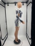 SC Sexy Printed Backless Long Sleeve Mini Dress XHAF-10058