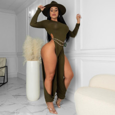 SC Solid Sexy Long Sleeve Hollow Out Jumpsuit XHAF-10062