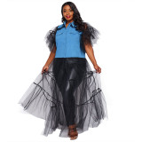 SC Plus Size Denim Mesh Patchwork Long Dress NNWF-7550