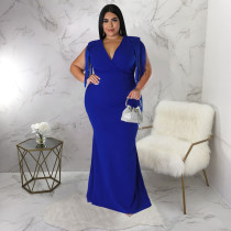 SC Plus Size Solid Tassel V Neck Maxi Evening Dress NNWF-7628