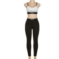 SC Fashion Letter Print Sling Top And Pants 2 Piece Sets XEF-K22S17065