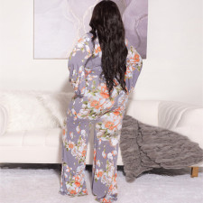 SC Plus Size Floral Print V Neck Long Sleeve Sashes Jumpsuit OSIF-22463