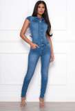 SC Plus Size Denim Short Sleeve Jeans Jumpsuit LX-3531