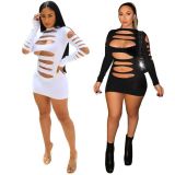 SC Sexy Hole Hollow Out Long Sleeve Night Club Dress AWYF-L779
