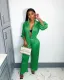 SC Solid Long Sleeve Shirt Wide Leg Pants 2 Piece Sets ME-8181