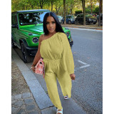 SC Solid One Shoulder Long Sleeve Pockets Jumpsuit ASL-6595