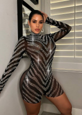SC Sexy Mesh Hot Drilling Long Sleeve Romper ME-8167