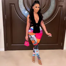 SC Sexy Printed Wrap Chest Bandage Two Piece Pants Sets FSXF-F358