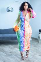 SC Plus Size Tie Dye Print Long Sleeve Maxi Dress BYMF-60823