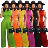 SC Solid Sleeveless Bodysuit+Wide Leg Pants 2 Piece Sets FSXF-328