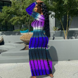 SC Tie Dye Print Long Sleeve Slim Maxi Dress ME-S922