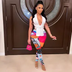 SC Sexy Printed Wrap Chest Bandage Two Piece Pants Sets FSXF-F358