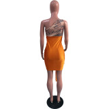 SC Sexy One Shoulder Patchwork Drawstring Mini Dress OMY-81053