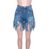 SC Plus Size Denim Rhinestones Tassel Jeans Shorts SH-390340