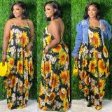 SC Plus Size Sexy Printed Sleeveless Sling Maxi Dress ME-S803