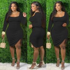 SC Plus Size Solid Long Sleeve Drawstring Bodycon Dress ME-S926