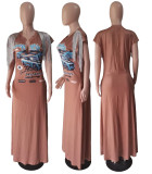 SC Casual Printed Tassel Short Sleeve Maxi Dress BYMF-60822