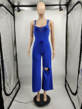 SC Solid Sleeveless Bodysuit+Hole Wide Leg Pants 2 Piece Sets MTY-6635