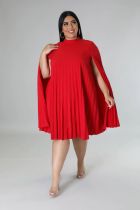 SC Plus Size Solid Pleated Knee Length Loose Dress SLF-7065