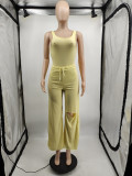 SC Solid Sleeveless Bodysuit+Hole Wide Leg Pants 2 Piece Sets MTY-6635