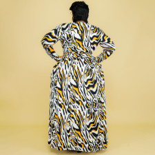 SC Plus Size Leopard Print Long Sleeve Maxi Skirt 2 Piece Sets OSIF-22458