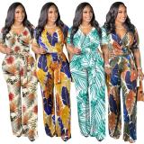 SC Plus Size Printed V Neck Short Sleeve Sahes Jumpsuit ME-6061