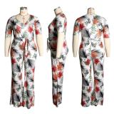 SC Plus Size Printed V Neck Short Sleeve Sahes Jumpsuit ME-6061