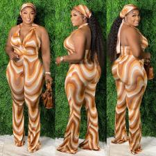 SC Plus Size Sexy Printed Halter Jumpsuit (Without Headband)ME-6121