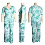 SC Plus Size Printed V Neck Short Sleeve Sahes Jumpsuit ME-6061