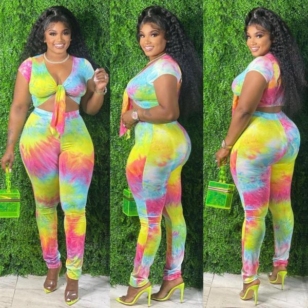 SC Plus Size Tie Dye Print Two Piece Pants Sets ME-6064