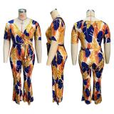 SC Plus Size Printed V Neck Short Sleeve Sahes Jumpsuit ME-6061