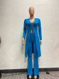 SC Plus Size Solid Long Sleeve Coat+Pants 2 Piece Sets NYF-8119