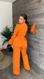 SC Solid Flare Sleeve V Neck Long Sleeve Jumpsuit YS-S826