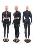 SC Casual Long Sleeve Zipper 2 Piece Pants Sets JRF-3705
