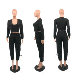 SC Plus Size Solid Long Sleeve Slim 2 Piece Pants Sets PHF-13302