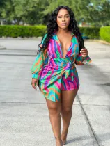 SC Sexy Printed Long Sleeve Mini Shirt Dress JZHF-8116