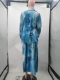 SC Plus Size Printed Split Blazer Coat+Slip Dress 2 Piece Sets TK-6252