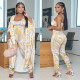 SC Fashion Print Jumpsuit Shawl Two Piece Set GOSD-OS6783