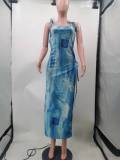 SC Plus Size Printed Split Blazer Coat+Slip Dress 2 Piece Sets TK-6252