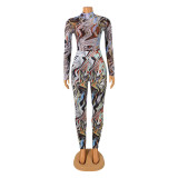 SC Sexy Print Long Sleeve Bodysuits And Pants Two Piece Sets GOSD-OS6347