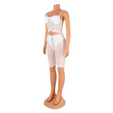 SC Mesh Splice Camisole Shorts Two Piece Sets GOSD-OS6265