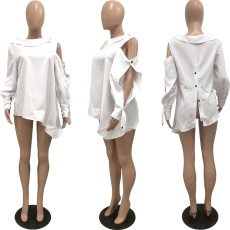 SC White Long Sleeve Irregular Shirt Top YNSF-1860