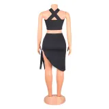 SC Solid Sexy Irregular Short Skirt Set GOSD-OS6196