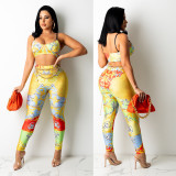 SC Print Sling Top And Pants Two Piece Sets(Without Belt) GOSD-OS6180