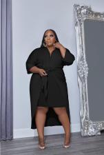 SC Plus Size V Neck 3/4 Sleeve Irregular Midi Dress XMY-9382