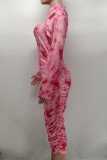 SC Tie Dye Print Longt Sleeve Slim Midi Dress XMY-9385