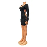 SC Sexy Hollow Solid Long Sleeve Mini Dress GOSD-OS6515