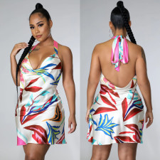 SC Fashion Sexy Lace-Up Backless Print Dress GOSD-OS6753