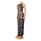 SC Fashion Sexy Print Mesh See-Through Sleeveless Maxi Dress GOSD-OS6169