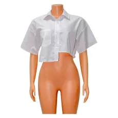 SC Solid Casual Irregular Short Sleeve Shirt GOSD-OS6715